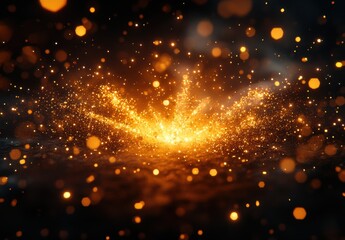 Poster - Vibrant Explosion of Golden Sparks in a Dark Background Creating a Stunning Visual Effect of Light and Motion Capturing the Essence of Celebration and Joy