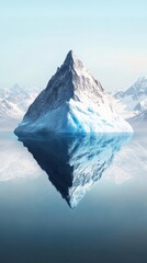 Aufkleber - Iceberg resembling a snowy mountain peak is perfectly reflected on the surface of a calm body of water, creating a symmetrical and surreal landscape