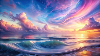 Wall Mural - Serene Ocean Wave Rolling In at a Dreamlike Sunrise with Vibrant Pastel Hues