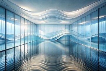 Wall Mural - Serene Indoor Oasis A Tranquil Space Featuring Wave-Inspired Design Elements and Reflective Water Surface