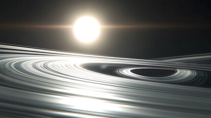 Poster - Stunning view of a planet's rings, illuminated by a bright star. Intricate details and textures showcase the cosmic beauty. A perfect depiction of space exploration.