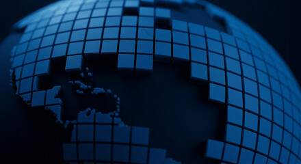 Poster - Globe made of cubes showing digital globe and blue earth. Digital globe with blue earth in cube style. Blue earth globe made of cubes