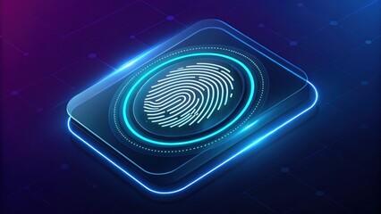 Poster - Digital Identity: A close-up captures a modern, neon-lit fingerprint scanner, radiating a futuristic feel, showcasing the concepts of biometric security, and digital identity.