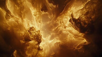 Poster - Abstract cosmic art. Golden, swirling nebula clouds fill the frame, creating a mesmerizing and ethereal visual. Ideal for fantasy, science fiction, or spiritual themes.