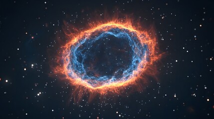 Poster - A mesmerizing cosmic ring of vibrant blue and orange energy, swirling amidst a dark space speckled with stars.  Intricate details reveal a dynamic, ethereal glow.