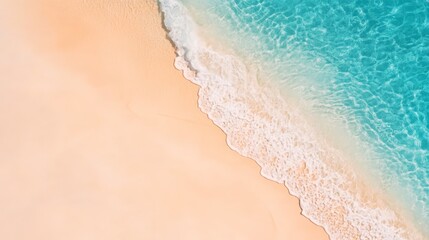 Poster - Soft ocean waves gently lap the shore of a pristine sandy beach, creating a serene and idyllic scene in a tropical paradise, inviting relaxation and tranquility