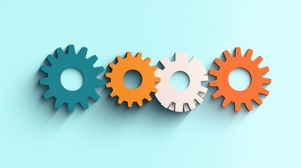 Poster - colorful gears arranged on a light blue background, symbolizing teamwork and innovation (1)