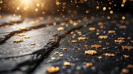 Poster - This wallpaper features a collection of golden grain heads set against a dark backdrop. Shadows play across the surface enhancing the visual depth while leaving a portion open for text.