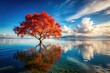 © Pluto - Serene Autumnal Landscape A Vibrant Tree's Reflection in Still Waters Under a Picturesque Sky