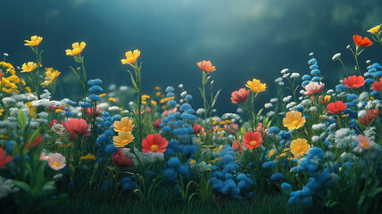 Wall Mural - scenic nature background featuring colorful wildflowers swaying in a gentle breeze