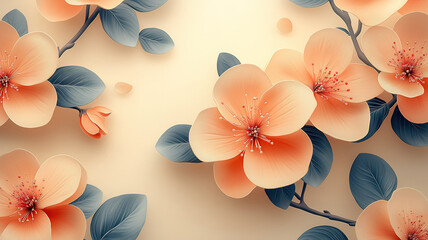 Wall Mural - soft pastel flowers delicately arranged on a cream-colored background, evoking a calm, elegant vibe