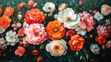 Wall Mural - Vibrant flowers captured in an oil painting, filled with life and bold colors