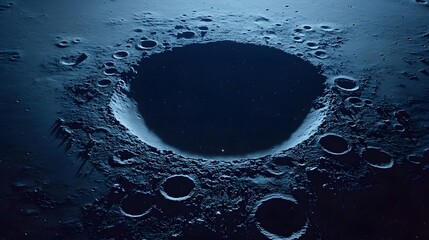 Wall Mural - a stunning view of a large crater on the moon's surface, showcasing the lunar landscape's rugged tex