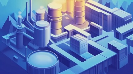 Poster - Aerial view of a modern industrial complex with storage tanks and factories amidst mountains