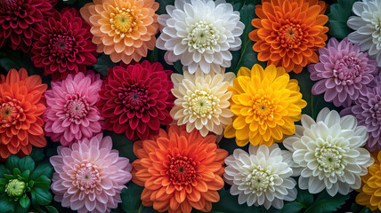 Wall Mural - Handmade Chrysanthemum Flower Wall with Rich Colors for Elegant Wedding Backdrops
