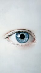 Poster - Open blue eye with long eyelashes is showing perfect vision and health, representing concepts of ophthalmology, eyesight care and cosmetology