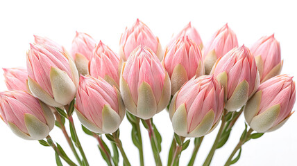 Wall Mural - Close-up of Protea Buds and Pink King Protea Flowers for a Beautiful Valentine's Day Bouquet