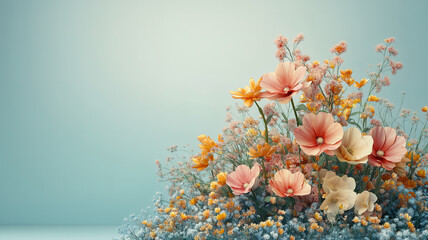 Wall Mural - Festive Spring Floral Arrangement with Colorful Fresh Flowers on a Pastel Background