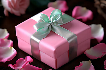 Sticker -  gift box with rose petals