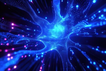 Poster - Abstract glowing neural network, blue and pink. Illustrates connection, data flow, or AI concepts.