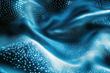 Poster - Abstract blue digital wave, glowing particles flow smoothly. Ideal for tech, science, or data visualization projects, evokes innovation.
