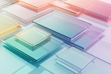 Poster - Pastel-colored glass squares overlap, creating an abstract design. Ideal for tech, design, and minimalist themes, evokes a sense of modern elegance.
