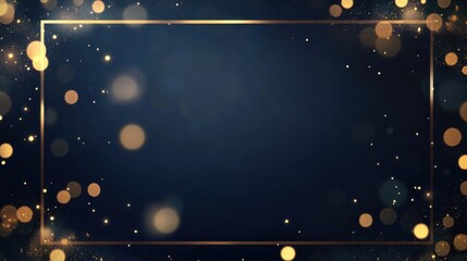 Poster - a dark blue frame with sparkling glitter bokeh, golden confetti cascading on a navy background, perf