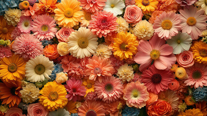 Wall Mural - Colorful wildflowers filling the background with their lively, vibrant hues