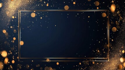 Poster - a luxurious dark blue frame, sparkling glitter, golden confetti, and elegant light art for wedding i