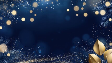 Wall Mural - A magical night scene featuring gold sparkles, glittering navy hues, and soft glowing bokeh for a wedding card design.