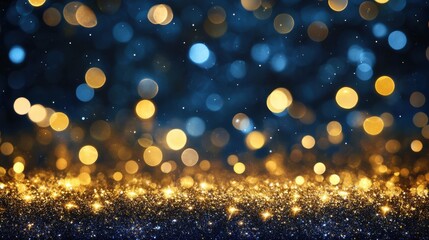 Poster - a magical night scene featuring gold sparkles, glittering navy hues, and soft glowing bokeh for a we