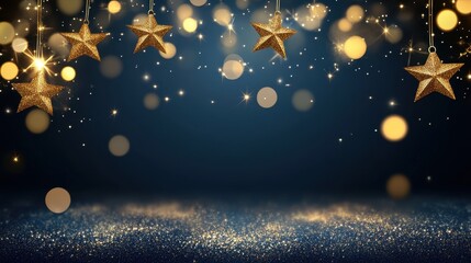 Poster - a magical night scene featuring gold sparkles, glittering navy hues, and soft glowing bokeh for a we