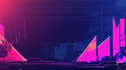 Poster - A futuristic cyber banner with a broken financial graph, sharp neon lines, and ample copy space for business content.
