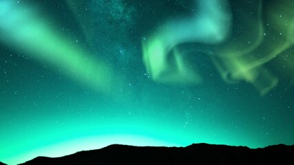 Wall Mural - aurora and milky way galaxy night odyssey over hills loop
