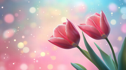 Wall Mural - vibrant tulip flower in full bloom with pastel bokeh background in springtime