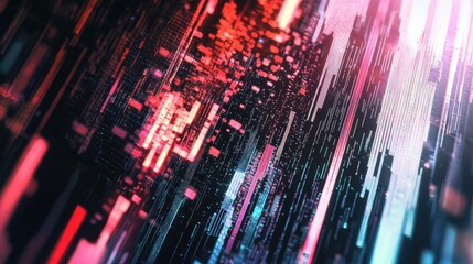 Poster - A glitchy cyber banner with a shattered economic graph, glowing digital lines, and ample space for business headlines.