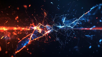 Poster - A glowing cyber graph with sharp angles, displaying a broken stock trend with digital details and room for business text.