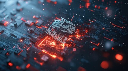 Poster - A glowing cyber graph with sharp angles, displaying a broken stock trend with digital details and room for business text.