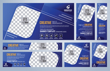 Wall Mural - Set of Blue social media, Web banners templates, Coverpage Standard sizes with space. Vector illustration