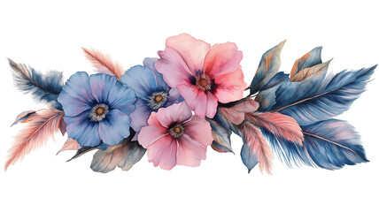 Wall Mural - Watercolor vintage floral composition with pink and blue blossoms in soft elegant harmony