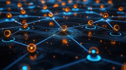Poster - Abstract network nodes glowing brightly. Illustrates connectivity, data flow, or global network.