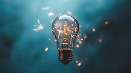 Poster - A light bulb exploding with bright golden sparks, symbolizing breakthrough business ideas and inspiration.