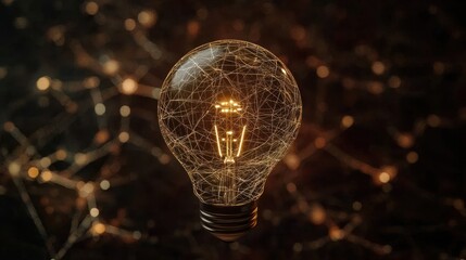Fototapete - A light bulb filled with network connections and business data floating in a dark background, symbolizing digital innovation.
