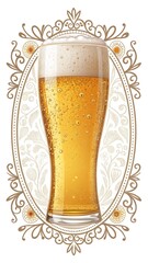 Poster - A glass of beer with a floral design on the glass
