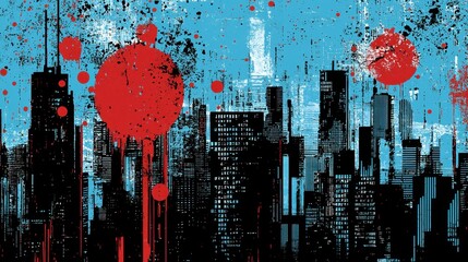 Fototapete - A minimalist dark-themed banner featuring a shattered economic graph, illuminated with cyber blue and red accents