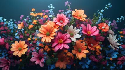 Wall Mural - A vibrant bunch of colorful flowers, creating a cheerful and lively composition