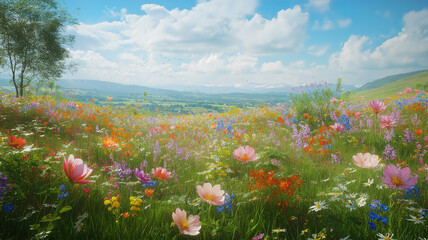 Wall Mural - vibrant wildflower meadow filled with a colorful mix of wildflowers in the heart of the english