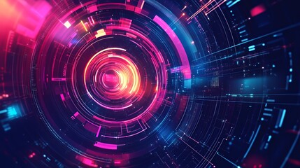 Abstract Digital Technology Circular Design Neon Lights