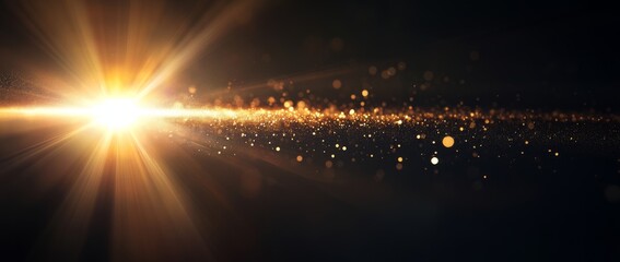 Wall Mural - sparkling light rays illuminate a dark space with shimmering particles during a quiet evening
