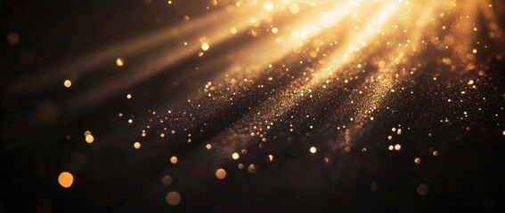 Wall Mural - sparkling light rays illuminate a dark space with shimmering particles during a quiet evening